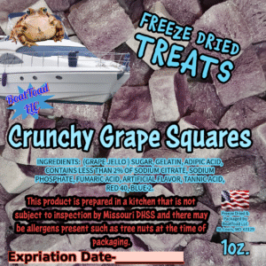 BoatToad Freeze Dried Treats – Crunchy Grape Squares, freeze dried grape Jell-O candy made in St. Louis, MO by BoatToad LLC, Elevated STL fruity snack